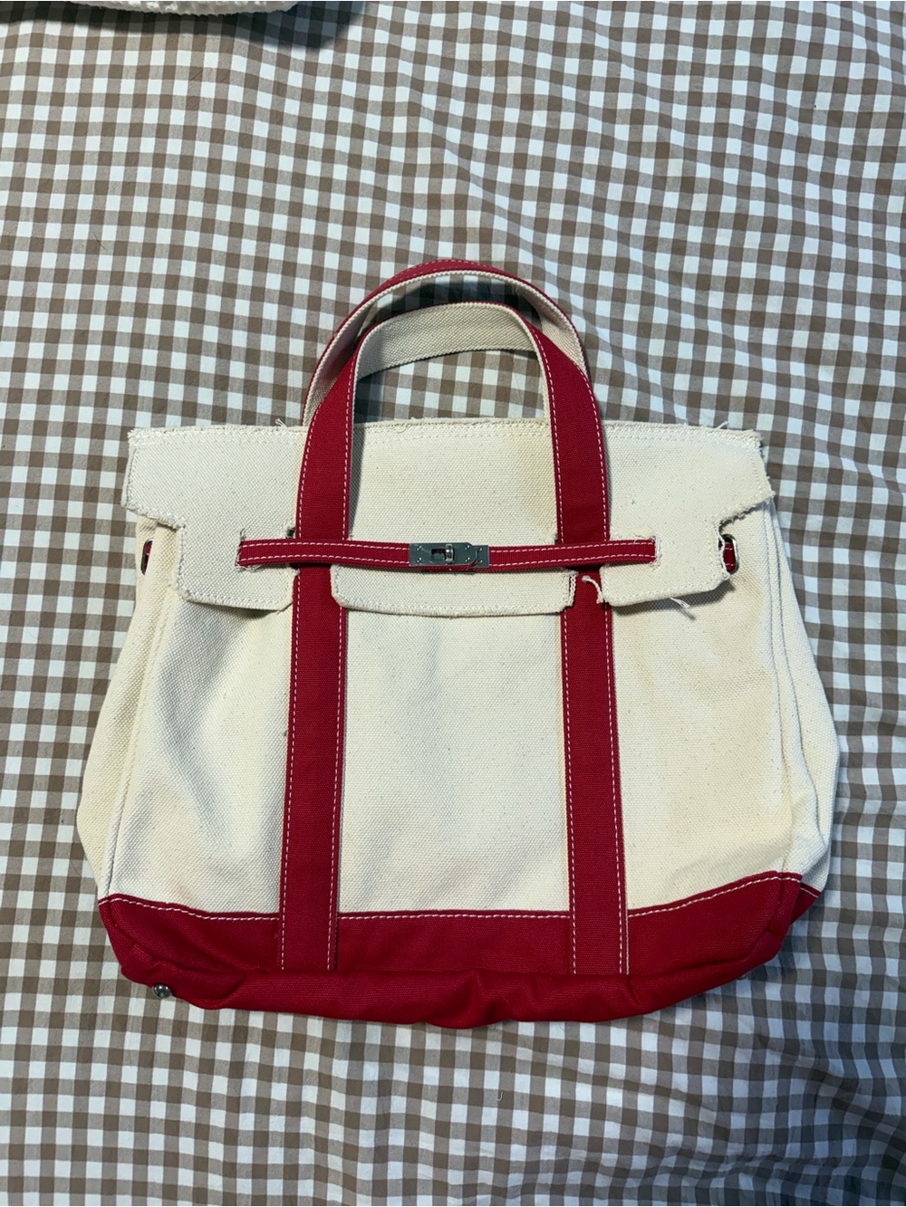 Canvas Tote Bag with Red Trim - “Birkin” Dupe
